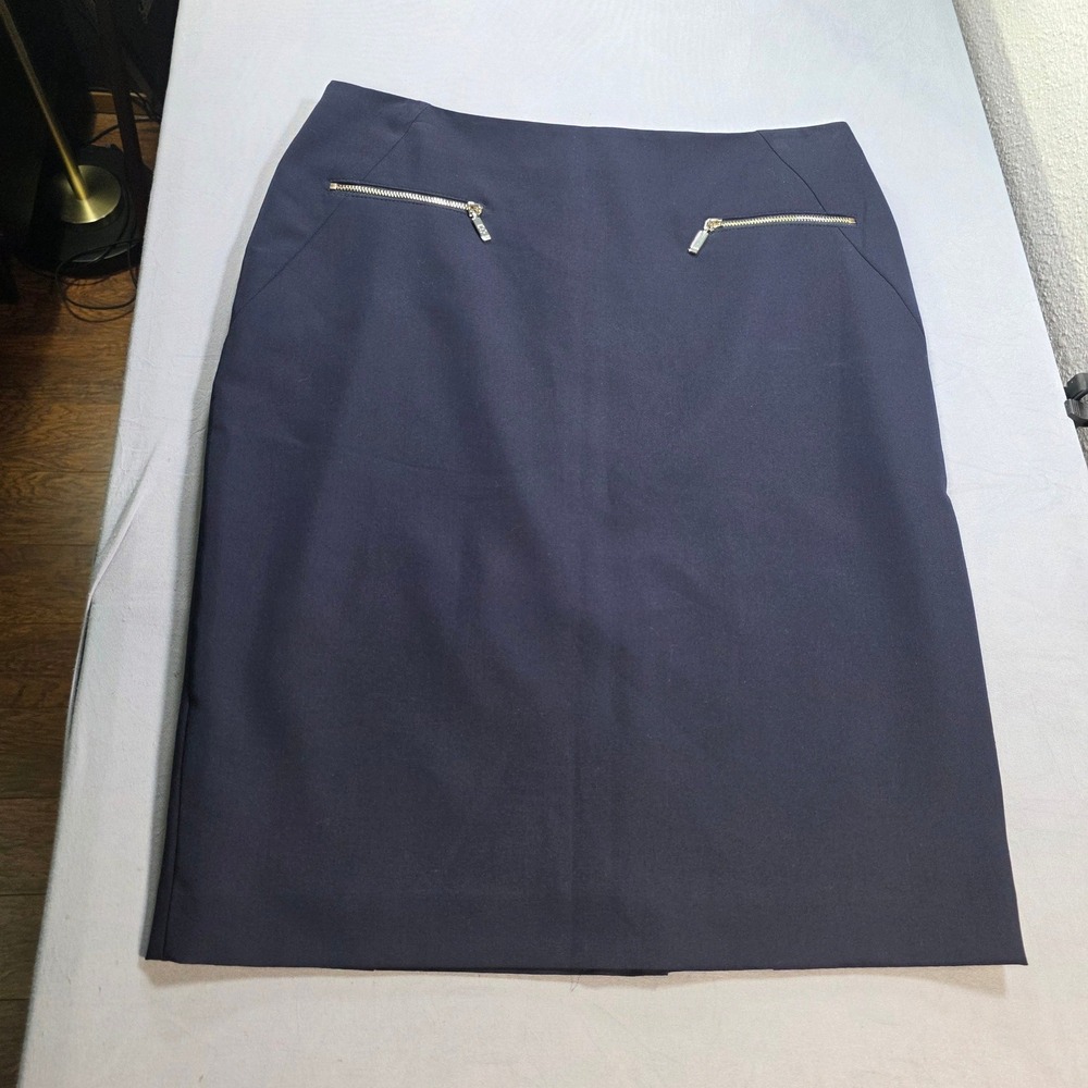 Tommy Hilfiger Navy Blue Pencil Skirt Size 8 Zipper Pockets Professional Stretch